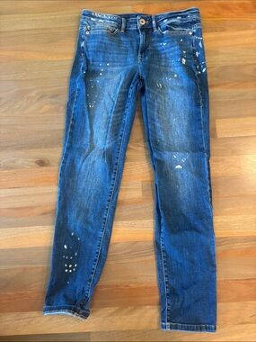 Dark Blue Paint-Splatter Slim Jeans